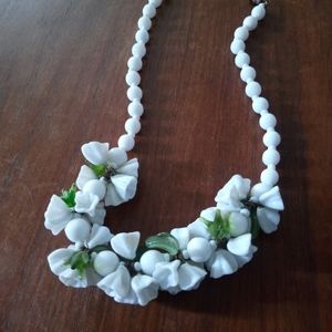 1950s Milk Glass Lilly Necklace.